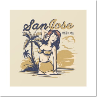 Vintage poster of Hawaiian beach girl Posters and Art